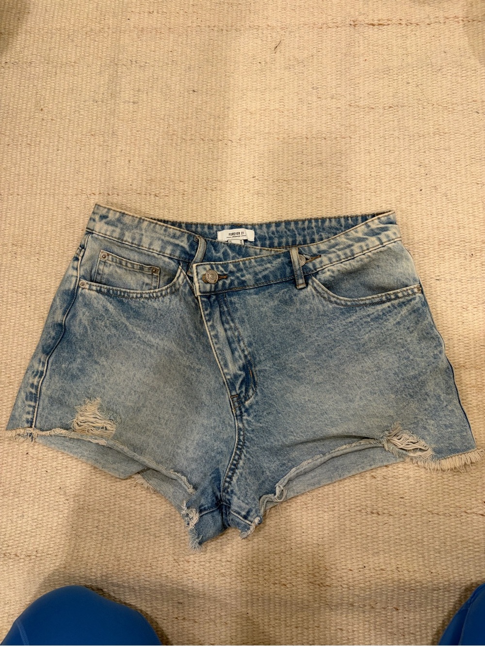 Forever 21 Light Blue Distressed High-Rise Denim Shorts